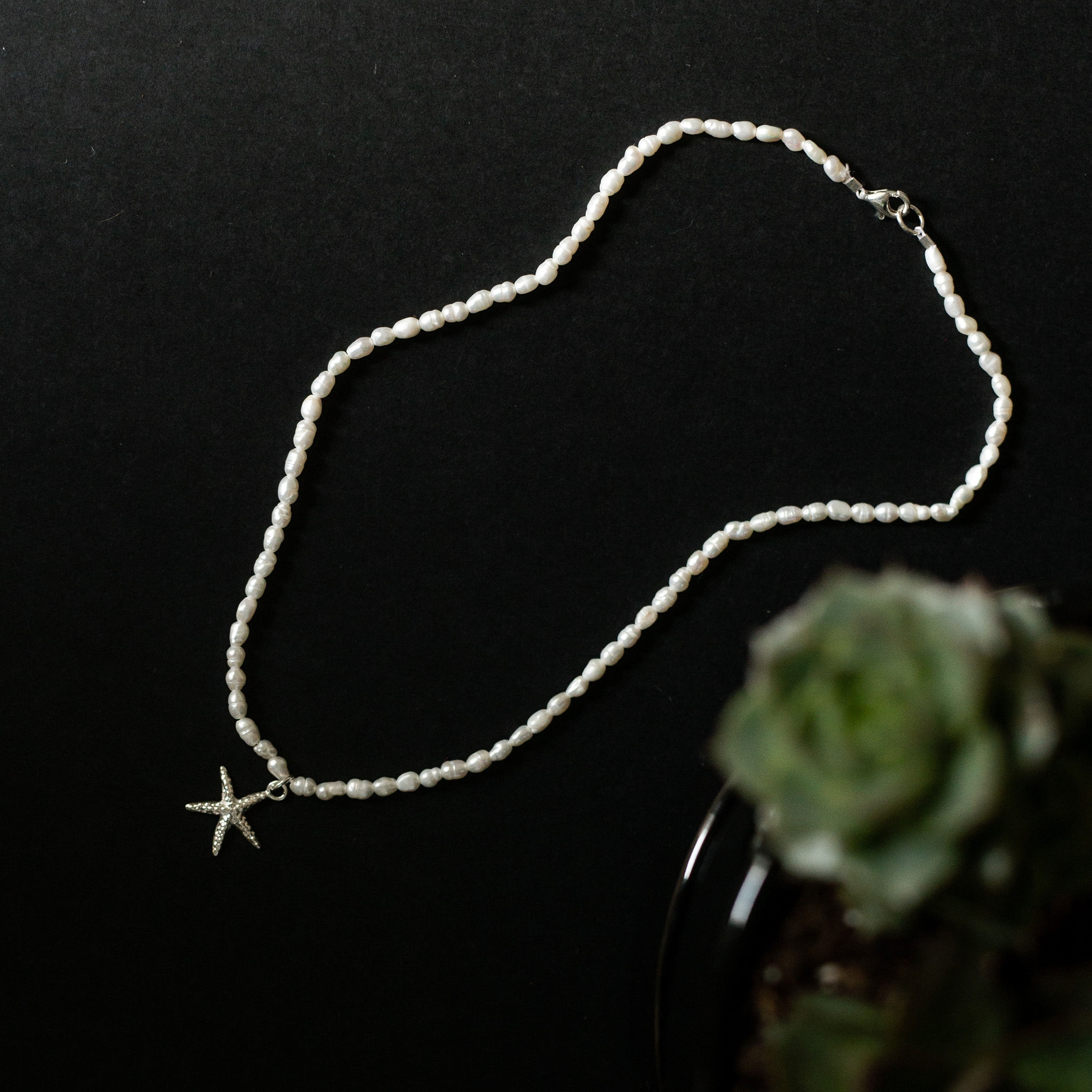 Colier perle cu pandantiv din argint steluta de mare 1