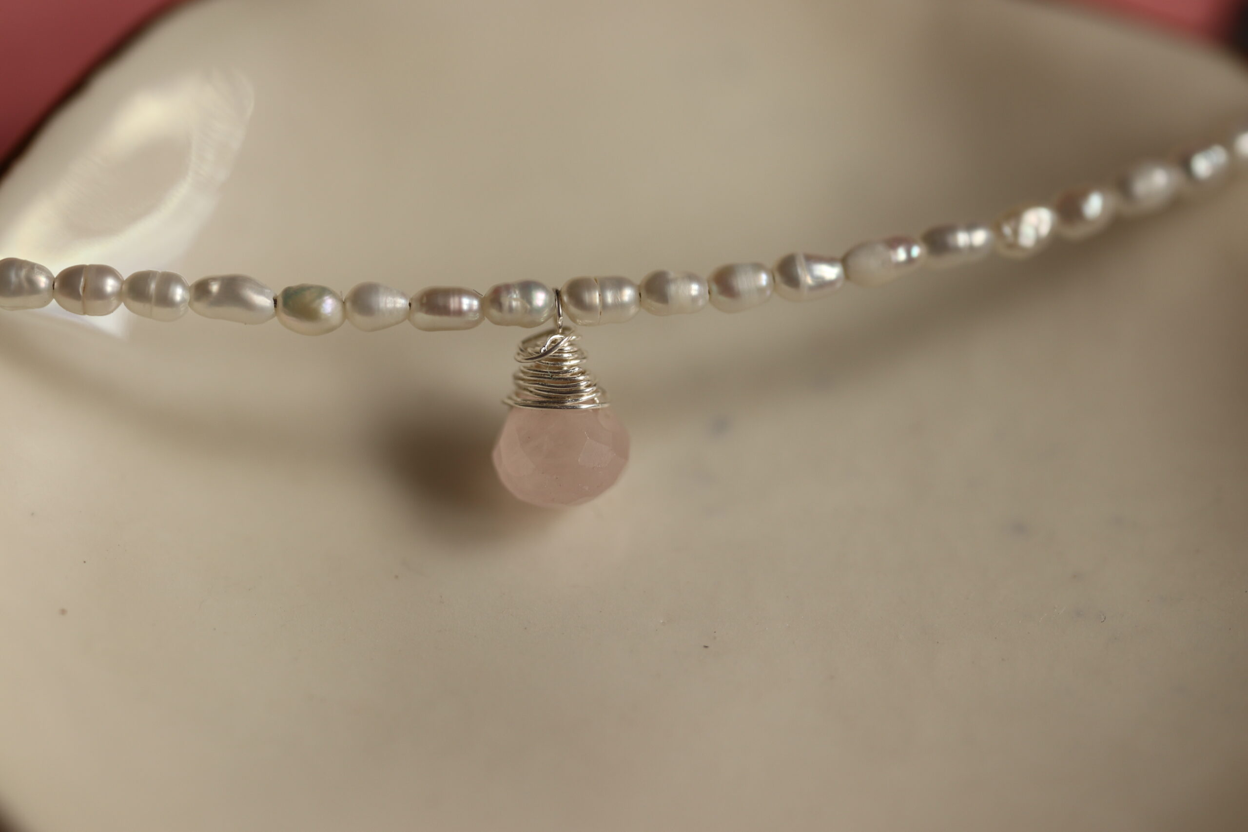 Colier margelute rubine perle pandantiv argint2